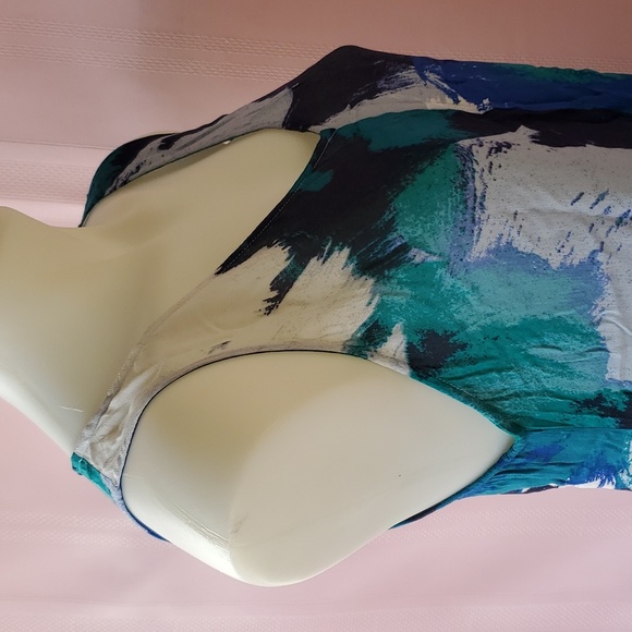 Halston green and blue sheer summer dress - Picture 3 of 13